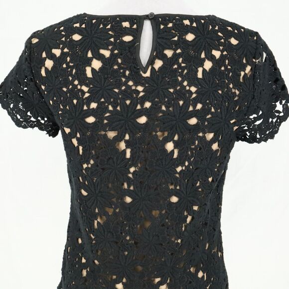 Talbots Top Petites 6P Black Lace Beige Lining Side Zip Blouse Dark Romantic - Picture 9 of 14